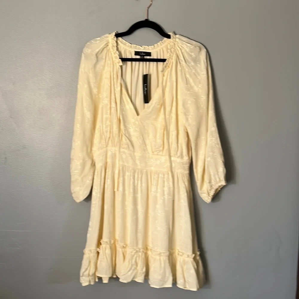NWT Lulu’s Always the Sweetest Cream Jacquard Ruffled Mini Dress size Med - Picture 3 of 7
